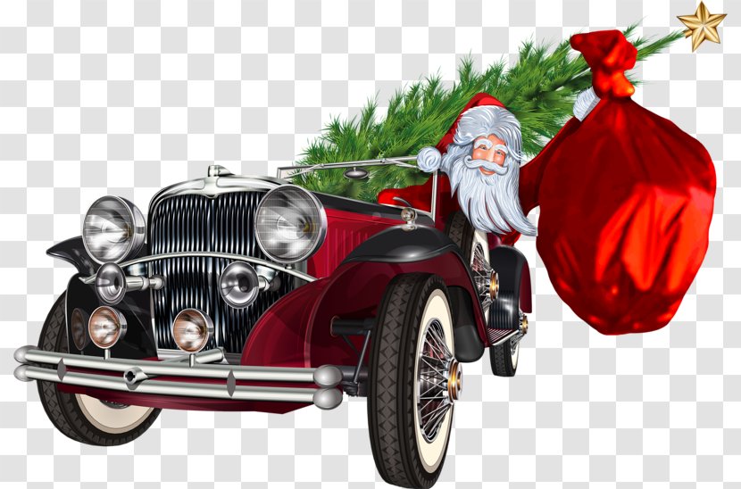 Classic Car Vintage Clip Art - Cartoon Santa Claus Transparent PNG