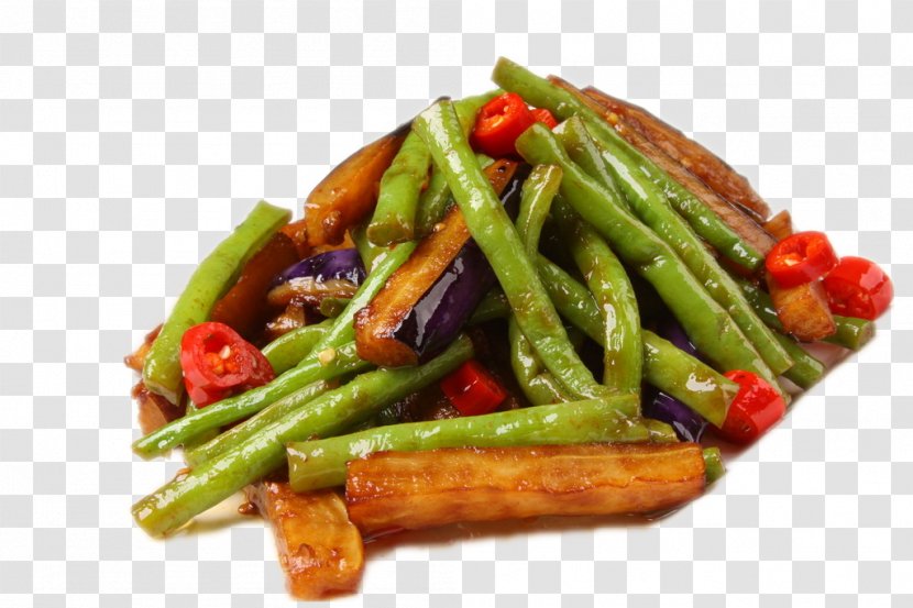 Green Bean Vegetarian Cuisine Stir Frying Common - Eggplant Fried Beans Transparent PNG