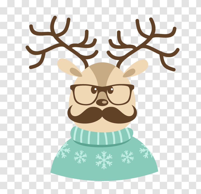 Santa Claus Reindeer Christmas Card Hipster - Gift - Wearing A Blue Sweater Snow Elk Transparent PNG