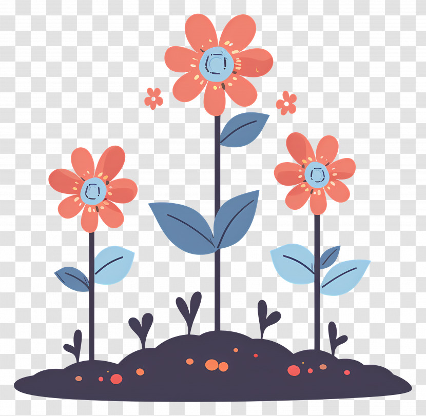 Flowers Growing - Simple Cartoon Red-Flower Garden Transparent PNG