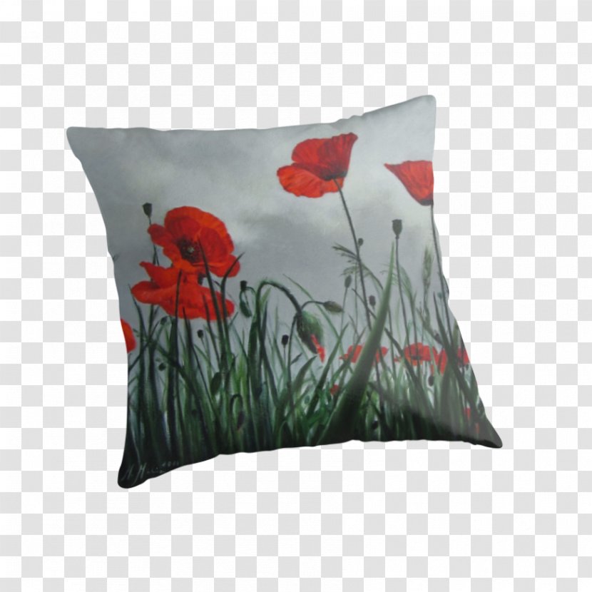 Oil Painting Portrait Landscape - Throw Pillow - Red Poppies Transparent PNG