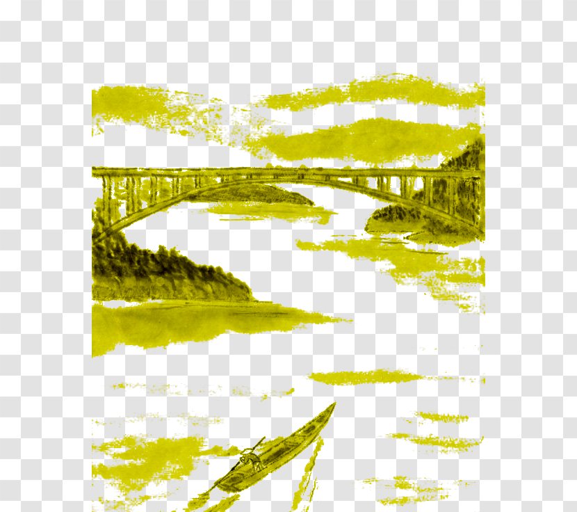 U756bu8377u82b1 Ink Wash Painting Shan Shui - Text - A Bridge Transparent PNG
