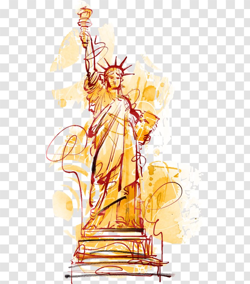 Statue Of Liberty Cartoon Illustration - Frame - Vector Hand-painted Transparent PNG