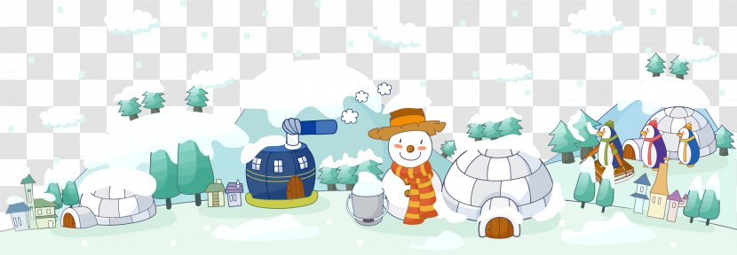 Igloo Snowman Illustration - Child - Background Material Transparent PNG