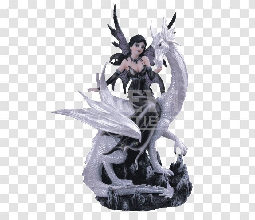 Fairy Statue Figurine White Dragon - Mythical Creature - Beautiful Women's Day Transparent PNG