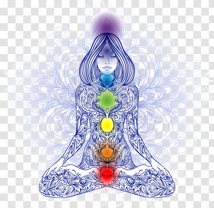 Chakra Meditation Lotus Position Woman Illustration - Decorative Figures Tattoos Transparent PNG