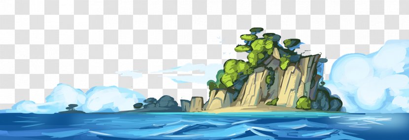 Cartoon Drawing Illustration - Watercolor Painting - Hand-drawn Ocean Island Transparent PNG