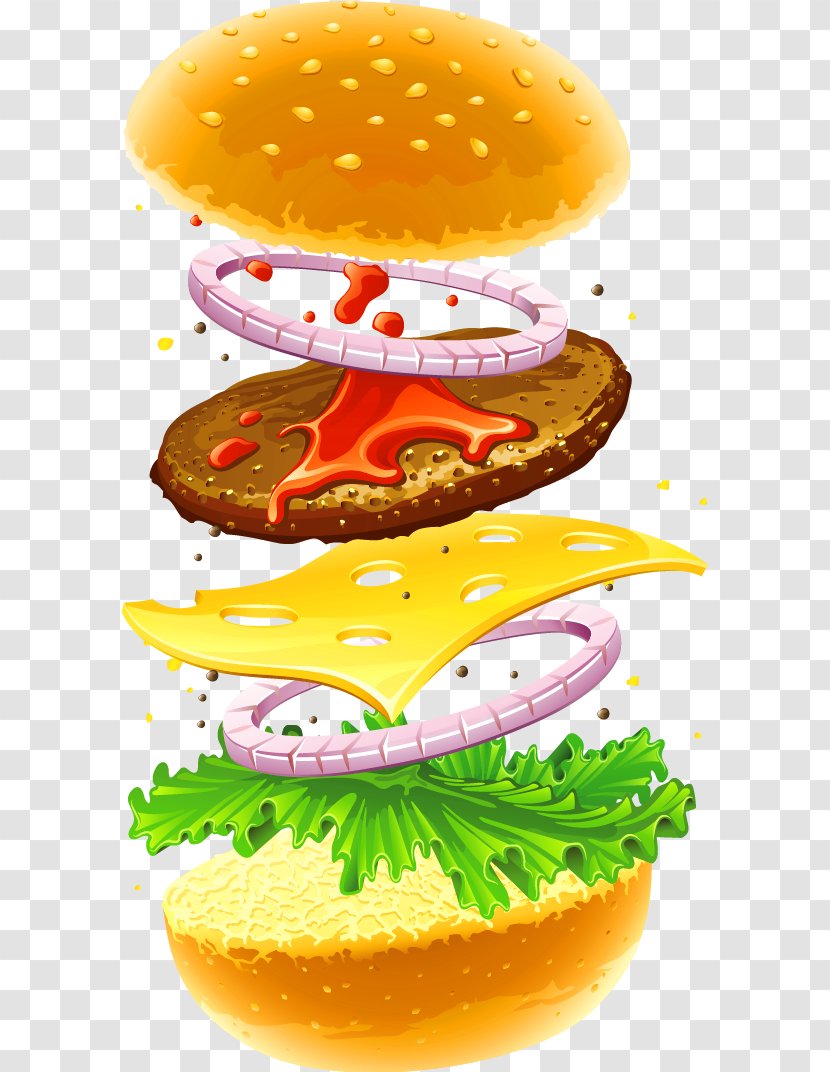 Hamburger Veggie Burger Fast Food Cheeseburger French Fries - Yellow Simple Decoration Pattern Transparent PNG