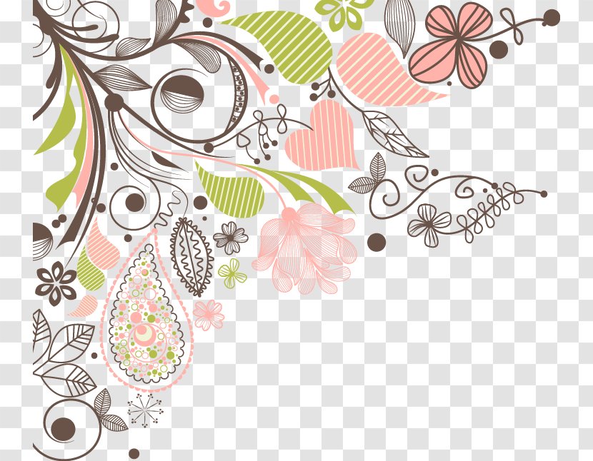 Paisley Picture Frame Flower Illustration - Heart-shaped Leaves Painted Stripe Water Droplets Transparent PNG