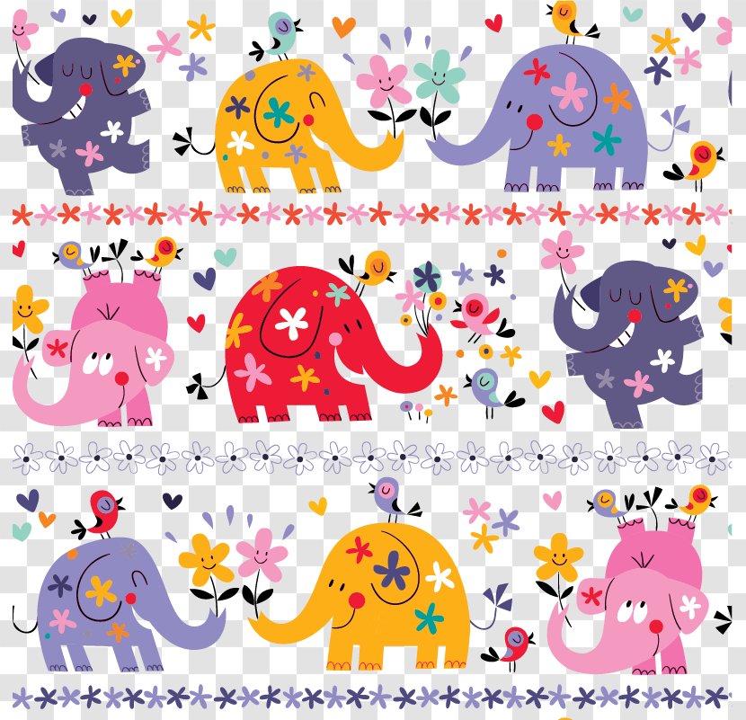 African Elephant Illustration - Seeing Pink Elephants - Cute Cartoon Seamless Shading Transparent PNG