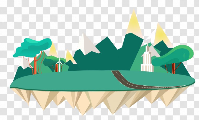 Cartoon Flat Island Mountain - Green - Grass Transparent PNG