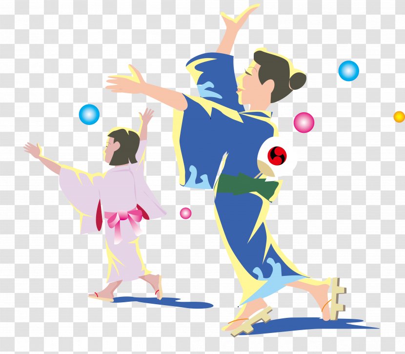 Japan Dance Clip Art - Joint - Japanese Kimono Dancing Mother And Daughter Transparent PNG