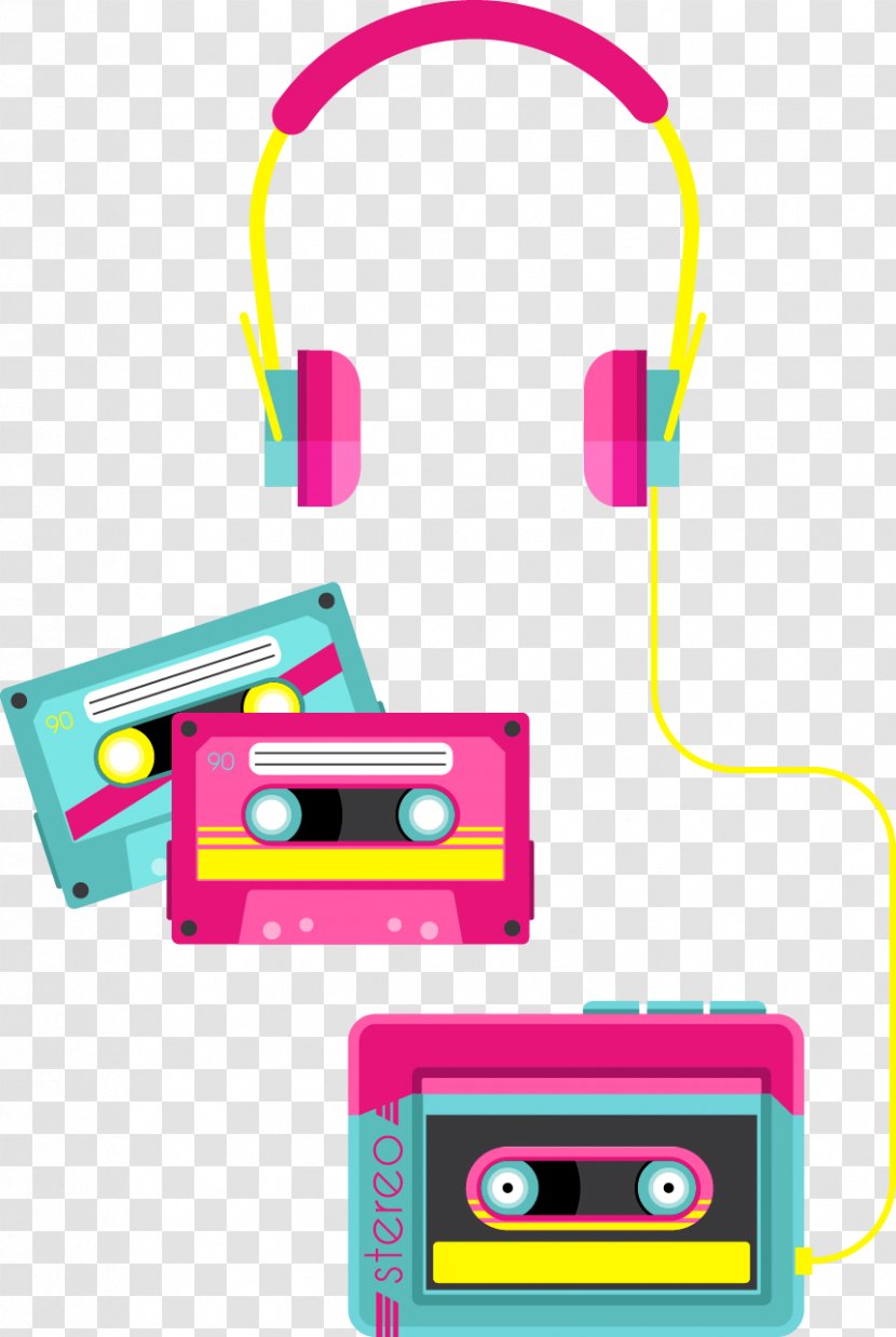 1980s Euclidean Vector - Fashion - Hand Drawn Headphones And Tapes Transparent PNG