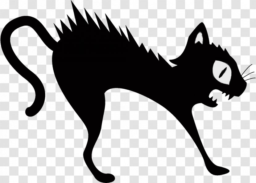 Black Cat Tail Head Cartoon - Blackandwhite Line Art Transparent PNG