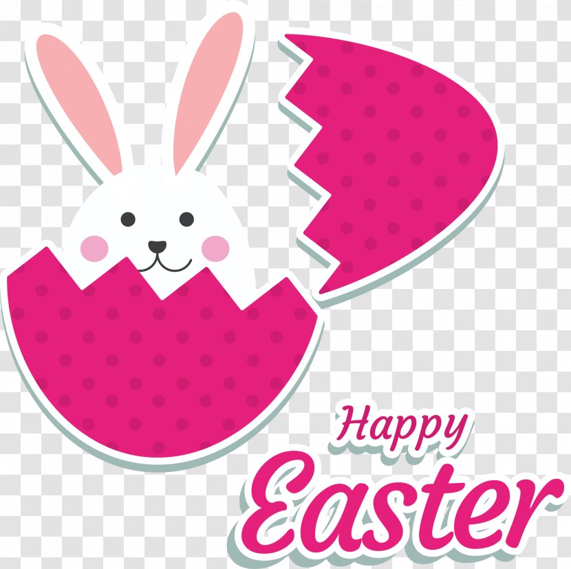 Easter Bunny White Rabbit - Drawing - Vector Hand Painted Broken Shell Out Of The Little Transparent PNG