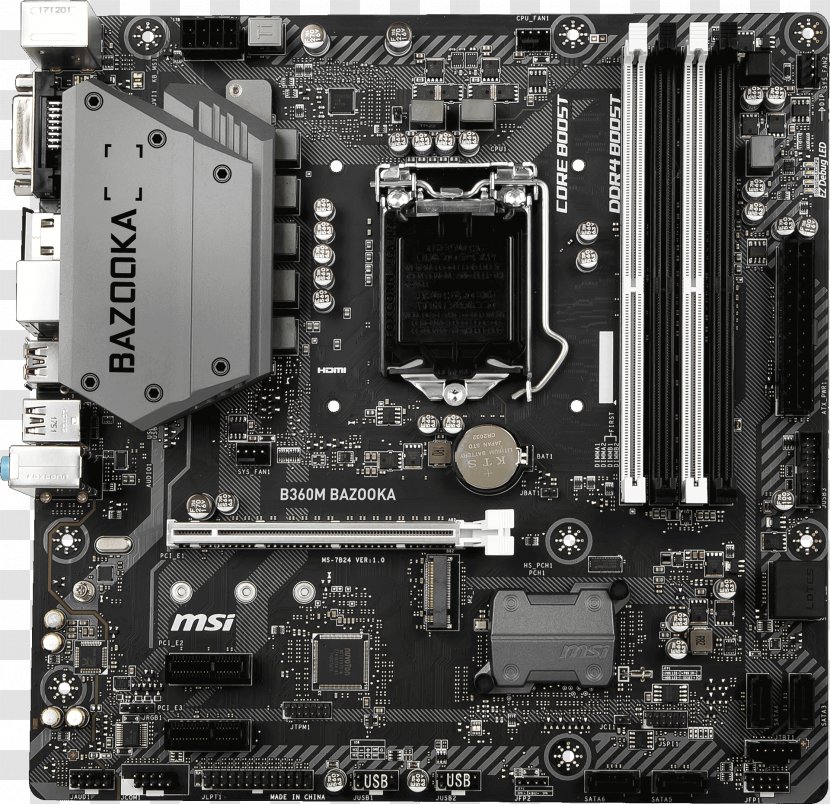 Intel LGA 1151 MicroATX MSI B360M BAZOOKA CPU Socket - Computer Component Transparent PNG