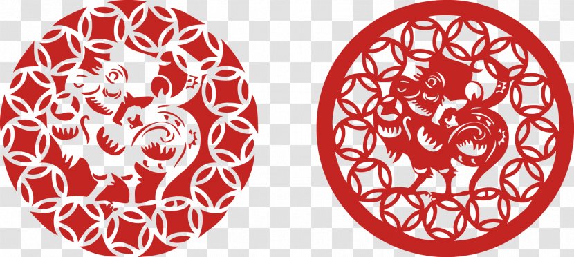 Papercutting Chinese New Year Fu Year's Day - Cartoon - Of The Rooster Paper-cut Window Grilles Transparent PNG
