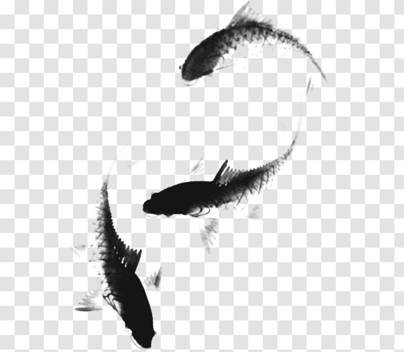 Chinese Painting Black And White - Monochrome Photography - Fish Transparent PNG