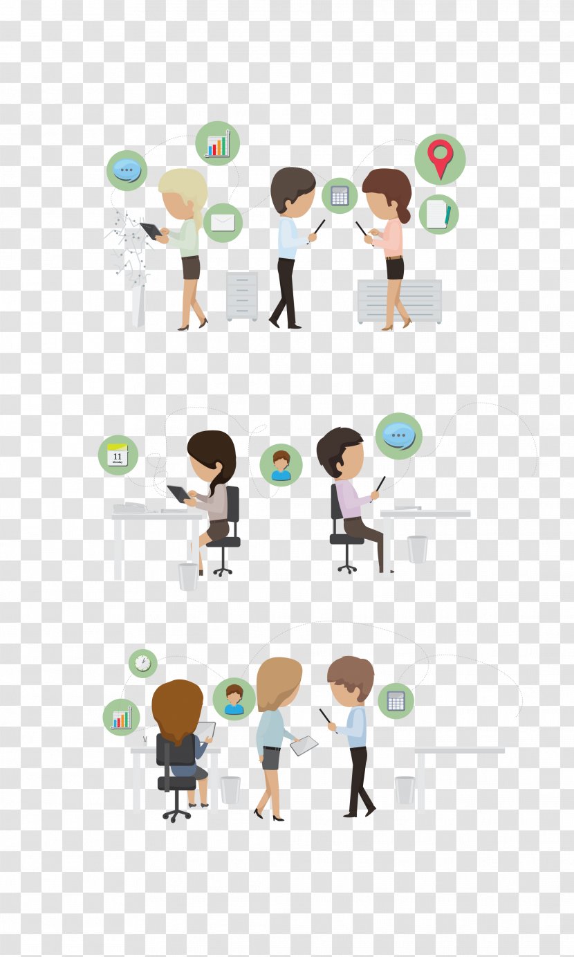 Office Icon - Text - Vector Color Work People Four Groups Transparent PNG