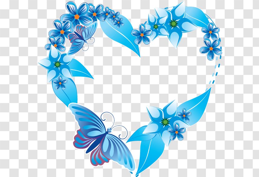 Heart Blue Flower Clip Art - Aqua - Wedding Frame Transparent PNG