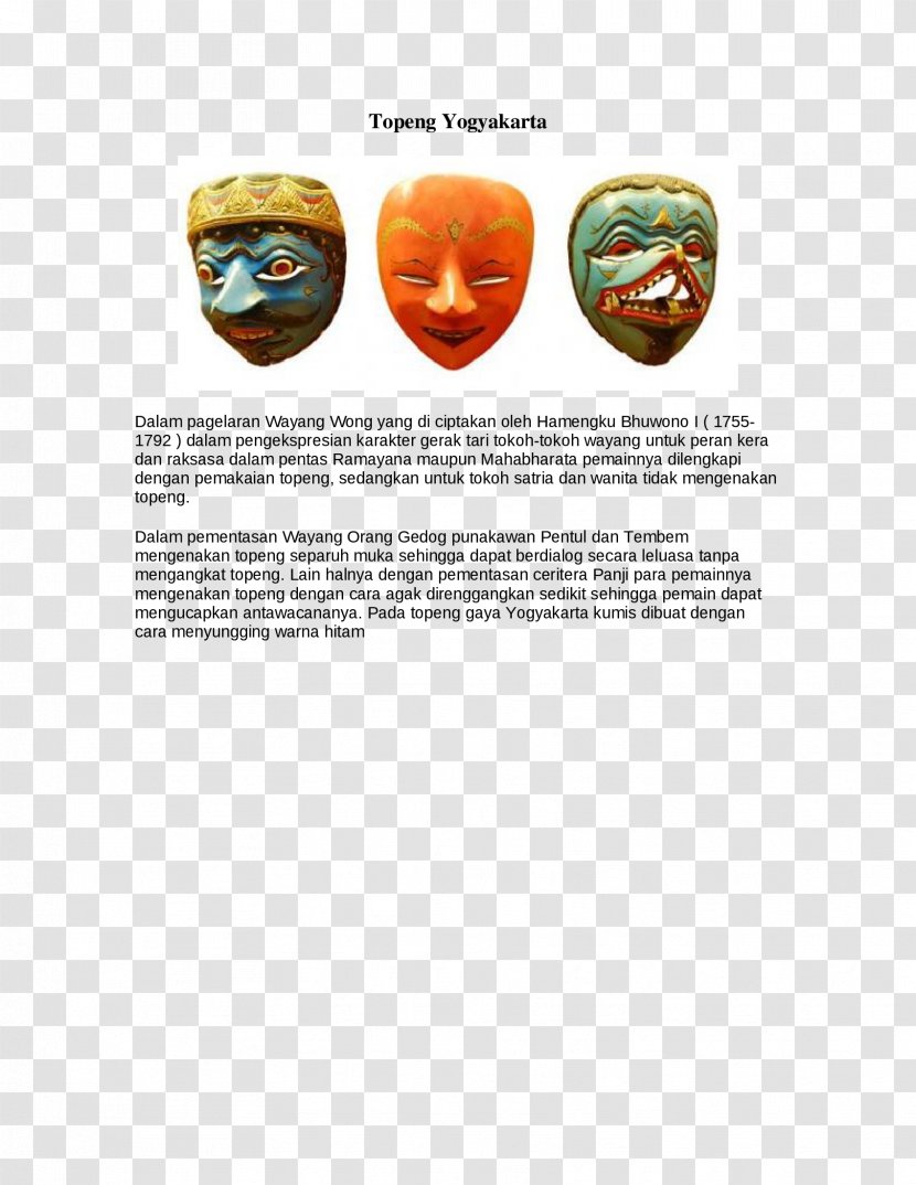 Yogyakarta Topeng Mask Cirebon - Seni Tradisional Transparent PNG