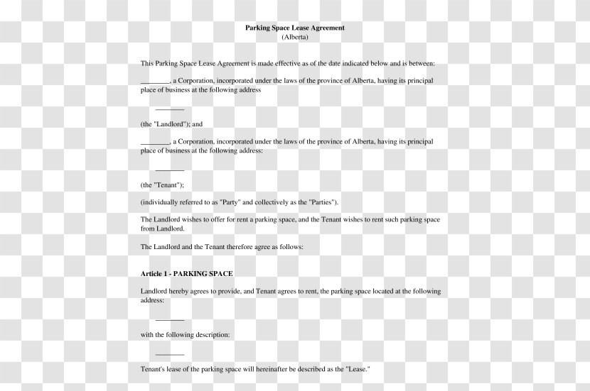 Rental Agreement Contract Template Lease Car Park - Parking - Purchase Transparent PNG