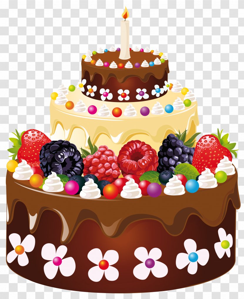 Birthday Cake Chocolate - Fruitcake - With Candle Clipart Image Transparent PNG