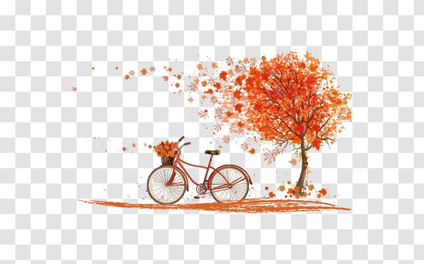 Bicycle Autumn Leaf Color Cycling - Maple Leaves Vector Transparent PNG