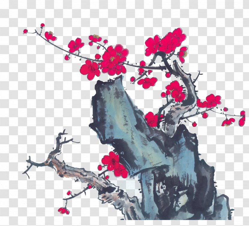 Ink Wash Painting Inkstick Bird-and-flower Bamboo - Shan Shui - Plum Flower Transparent PNG