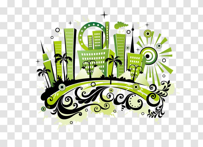 Green Building Mural Clip Art - Text - Vector Transparent PNG