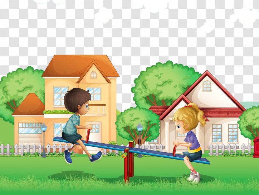 Child Play Stock Illustration - Home - Children Playing On The Seesaw In Grass Transparent PNG