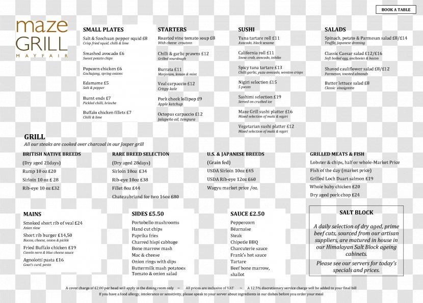 Maze Grill Mayfair Restaurant Gordon Ramsay Menu Food Transparent PNG