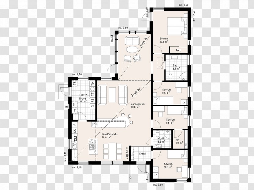 Floor Plan House Myresjöhus AB Family Room Kitchen - Bedroom Transparent PNG