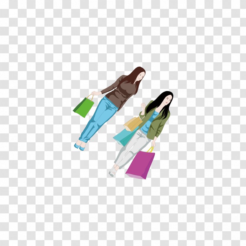 Paper Reusable Shopping Bag - Two Women With Bags Transparent PNG