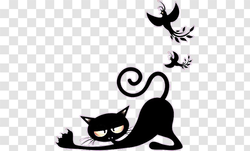 Black Cat Small To Medium-sized Cats Black-and-white Tail - Whiskers - Stencil Transparent PNG