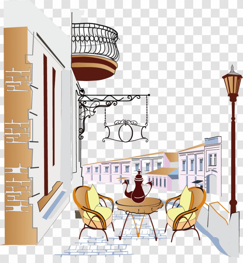 Coffee Cafe - Home - Hand Painting Street Transparent PNG