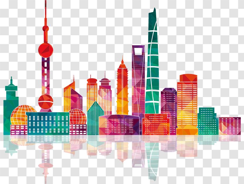 Shanghai Skyline Illustration - Building - Colorful City Silhouettes Transparent PNG