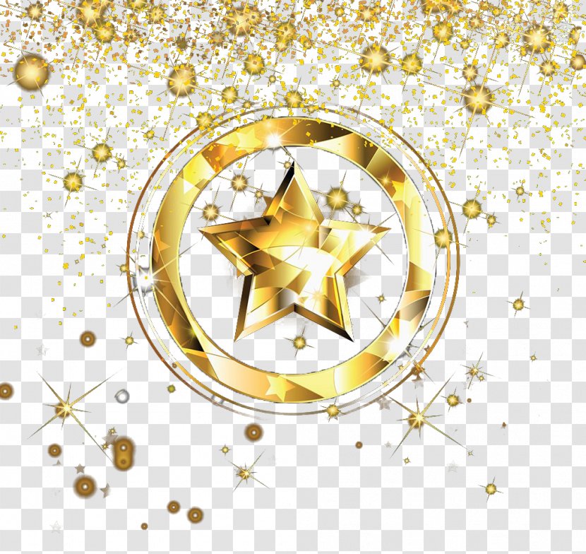 Yellow Pattern - Golden Luminous Ring Five-pointed Star Transparent PNG