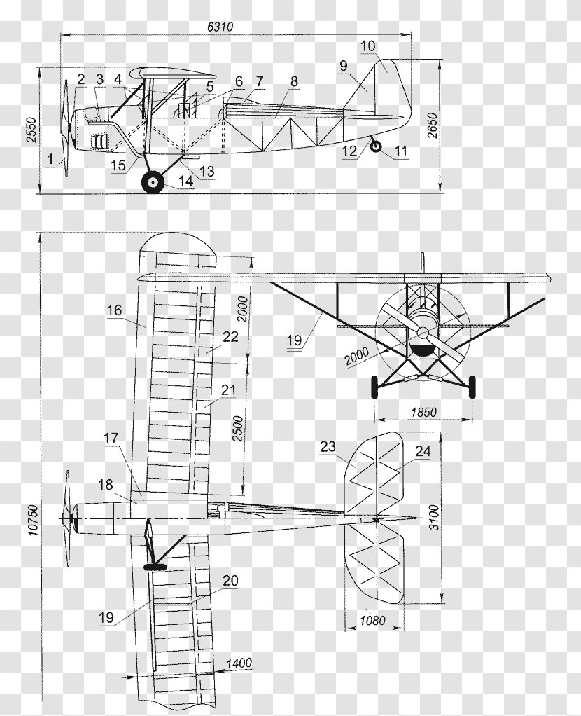 Airplane Monoplane Technical Drawing Floor Plan Parasol Wing - Modell Transparent PNG