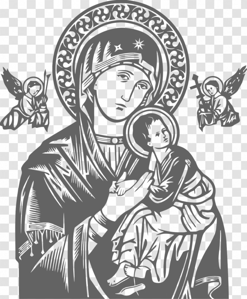 Our Lady Of Perpetual Help Vector Graphics Clip Art Fátima Black And White - Fictional Character - Victories Feast Transparent PNG