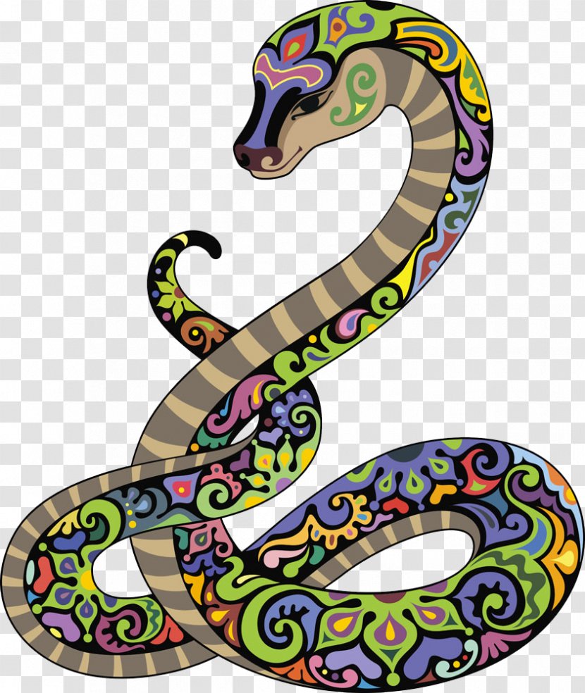 Japanese Striped Snake Cobra - Colorful Cartoon Transparent PNG