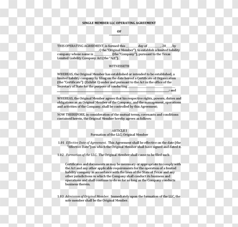 Operating Agreement Uniform Limited Liability Company Act New Jersey Partnership - Text Transparent PNG
