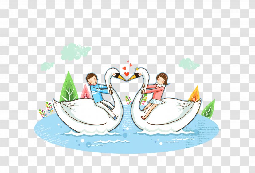 Cygnini Cartoon Illustration - Area - Valentine Couple Material Transparent PNG