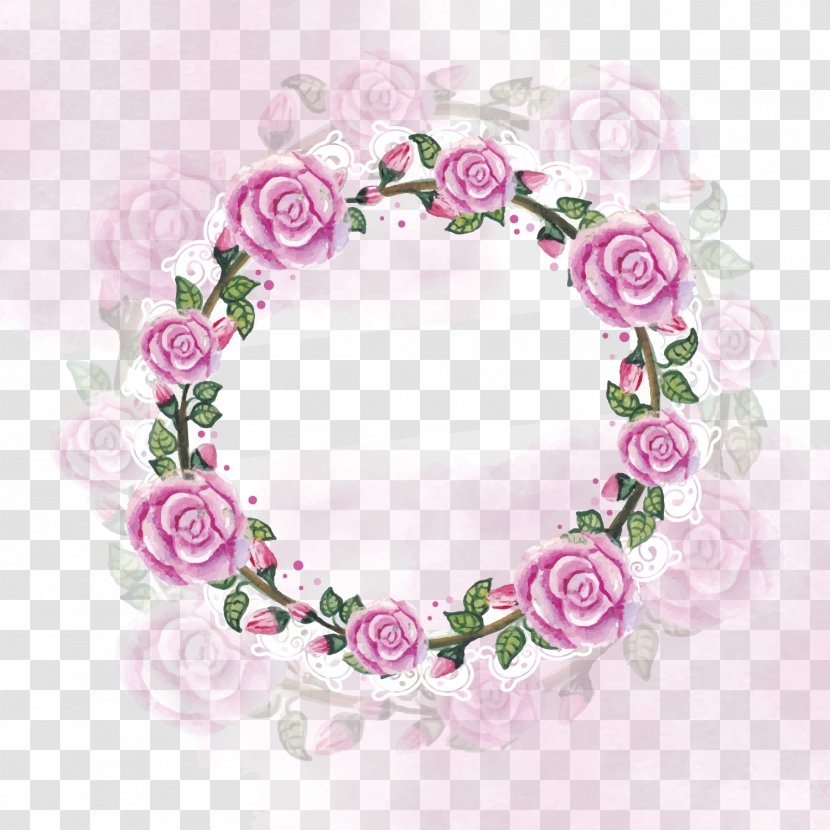 Watercolor Painting Wreath Clip Art - Rose - Pink Video Border Transparent PNG