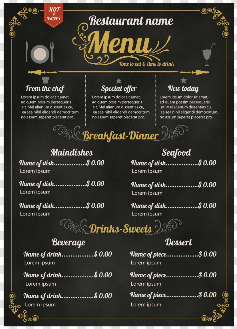 Menu Hotel Recipe - Drink - Vector Blackboard Transparent PNG