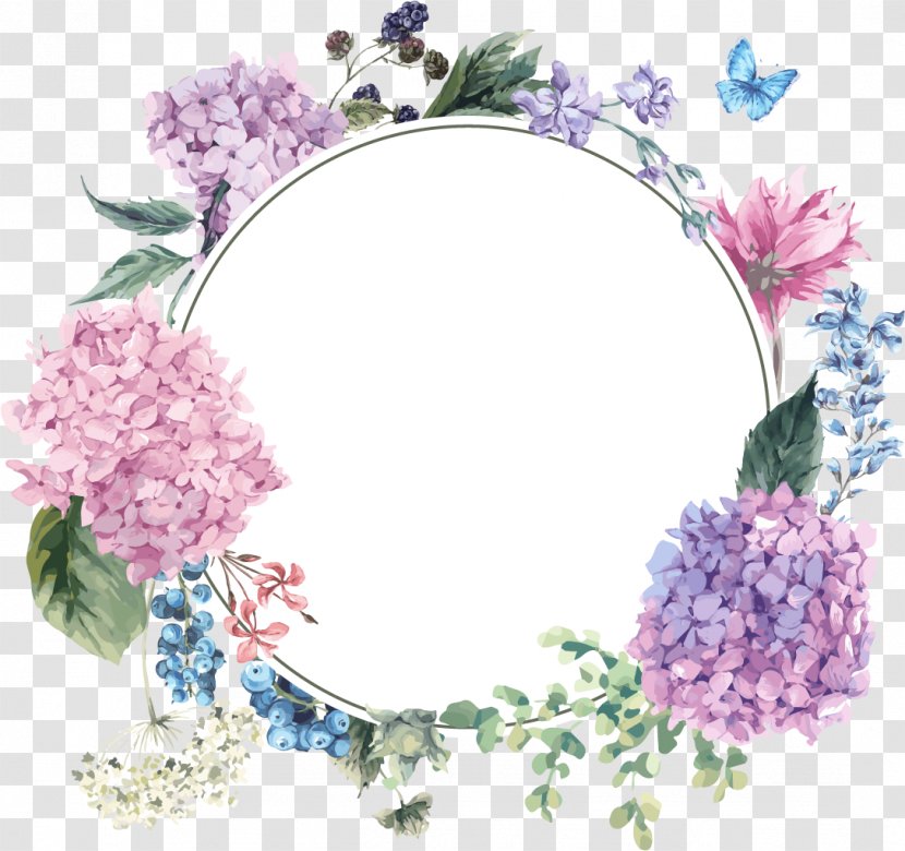 Flower Floral Design Drawing Watercolor Painting Wreath - Hydrangea Border Transparent PNG