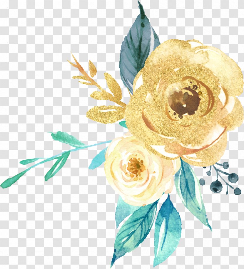 Watercolor Painting Flower Image Clip Art - Gold Transparent PNG