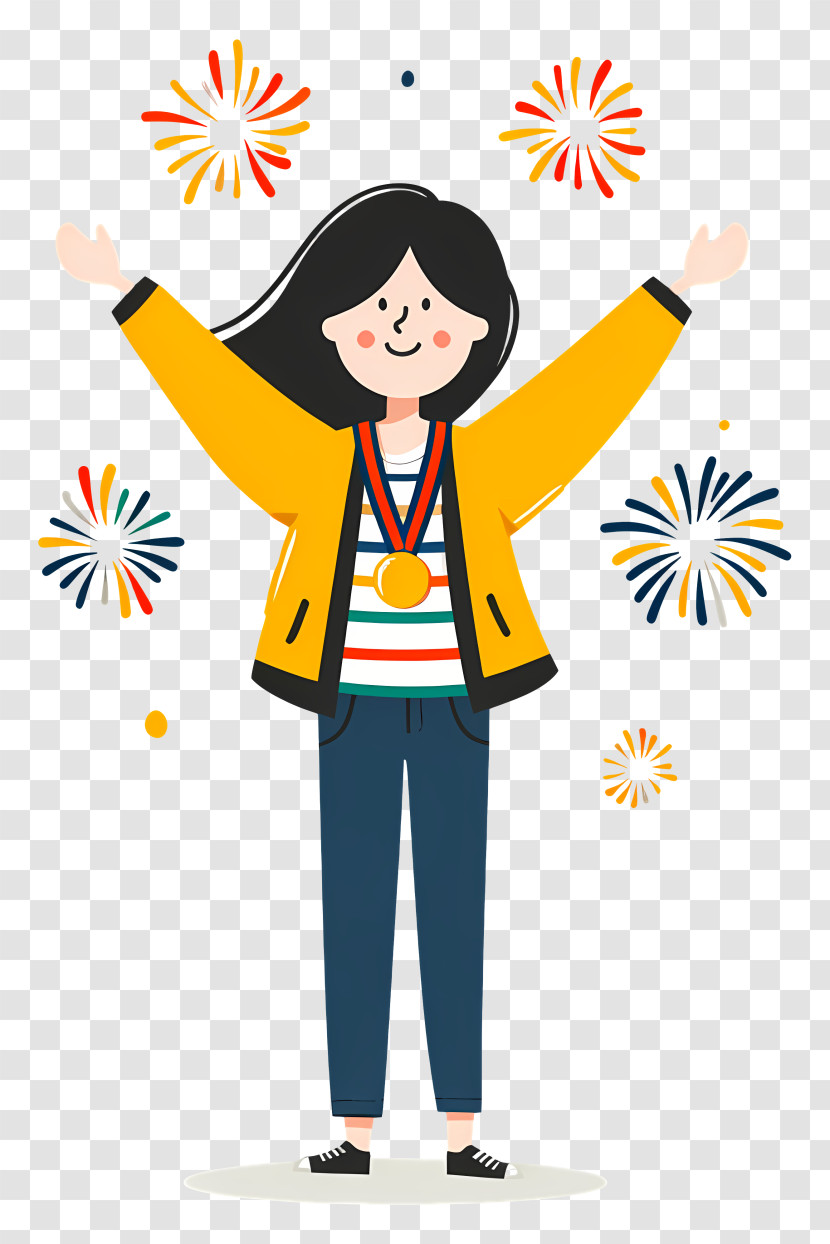 Girl Celebrating Victory - Celebrating Cartoon Girl Transparent PNG