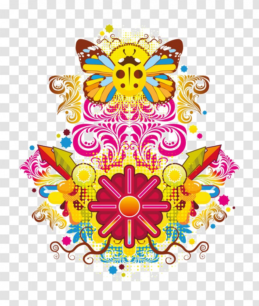 Composition Halftone - Floral Design - Butterfly Ladybug Pattern Arrow Image Transparent PNG