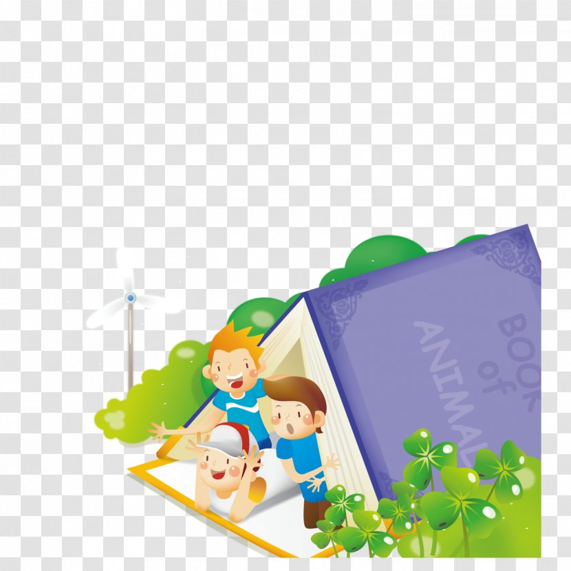 Child Cartoon Illustration - Green - Drill A In Book Transparent PNG